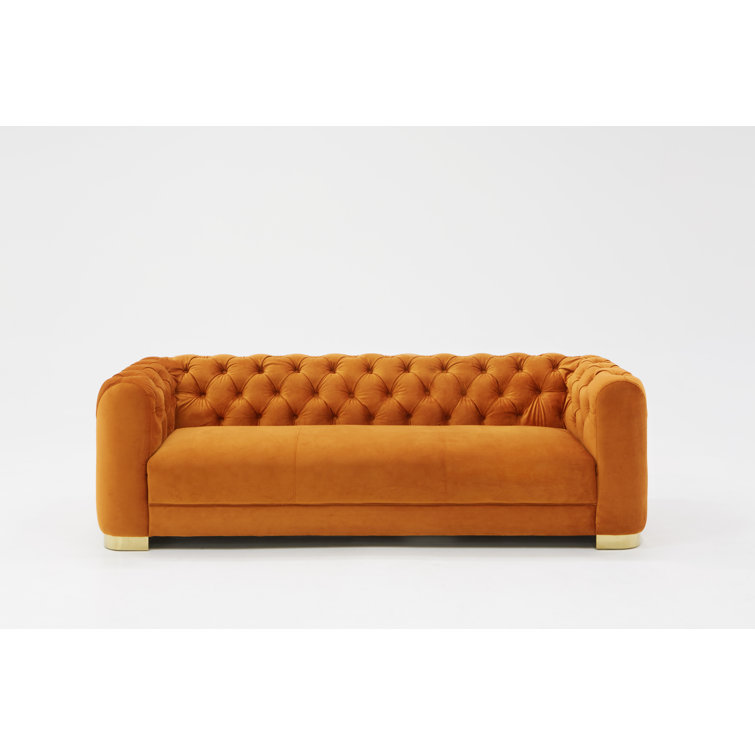 Everly Quinn Pineview 95'' Velvet Rolled Arm Chesterfield Sofa Wayfair